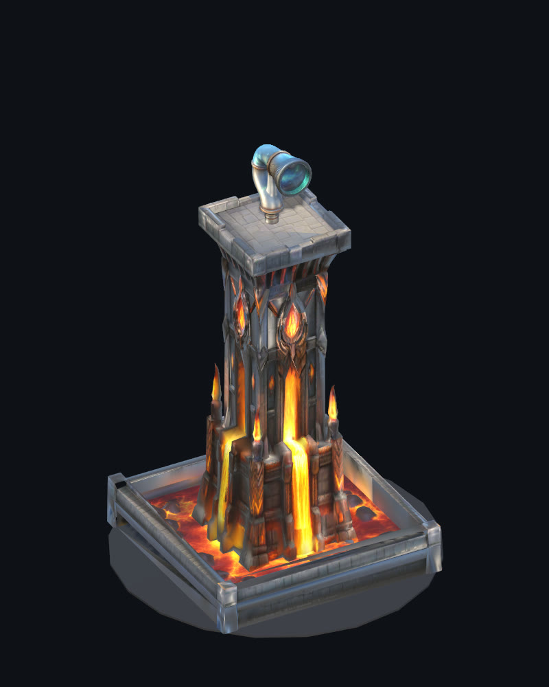 Flame tower with molten fire in its ribs
